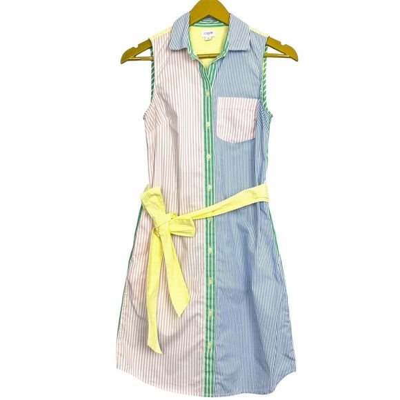 J. Crew Womens Rainbow Stripe Shirt Dress Size 0 Sleeveless Button Up Preppy - Picture 1 of 8